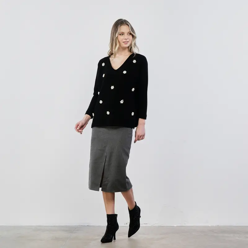 Gonna grigia midi a tubino con spacco