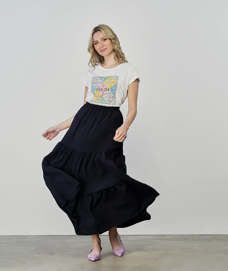 Gonna lunga blu con elastico da donna