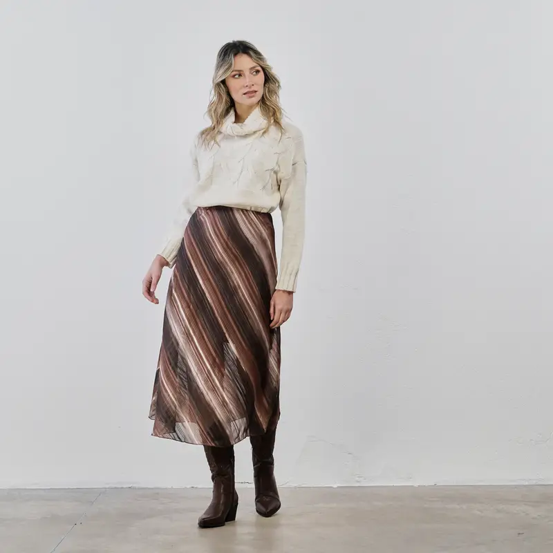 Gonna marrone midi con fantasia a righe