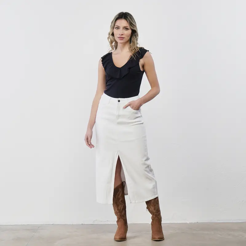 Gonna midi bianca da donna con spacco e tasche