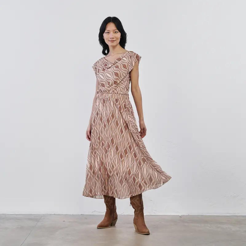 Gonna midi marrone plissettata da donna in fantasia optical