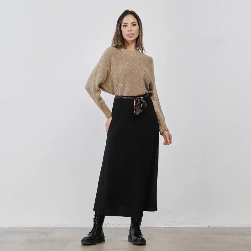 Gonna midi nera da donna con fusciacca in vita