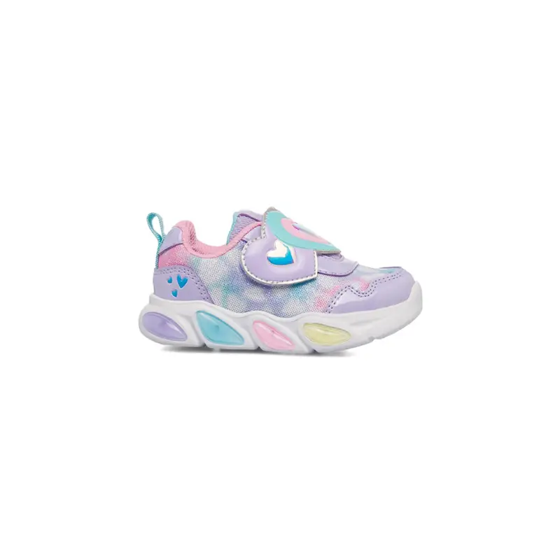 Sneakers viola da bambina con velcro a cuori e suola chunky con luci
