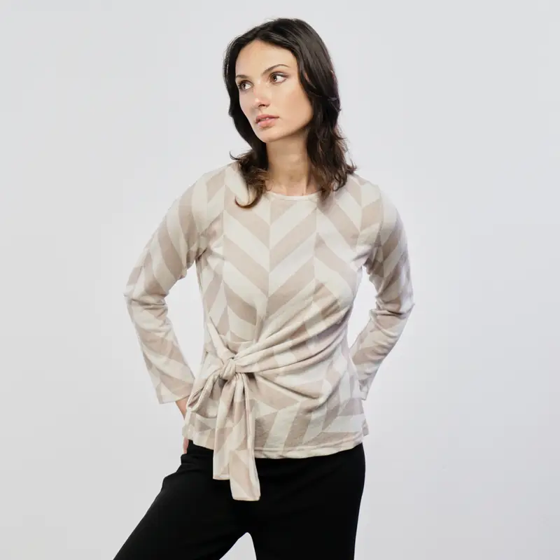 Maglia beige fantasia con fiocco