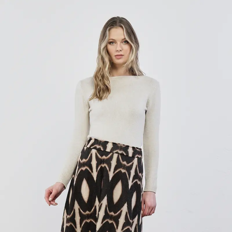 Maglia beige in tessuto glitterato