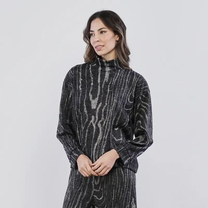 Maglia grigia lupetto da donna in fantasia animalier con maniche lunghe