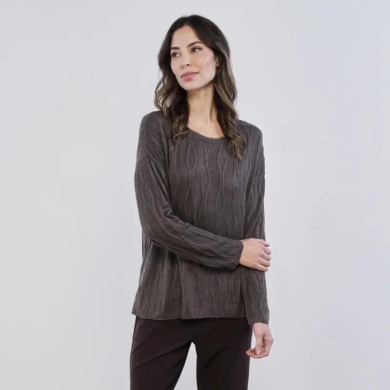 Maglia lavorata marrone da donna con dettaglio scollo glitter