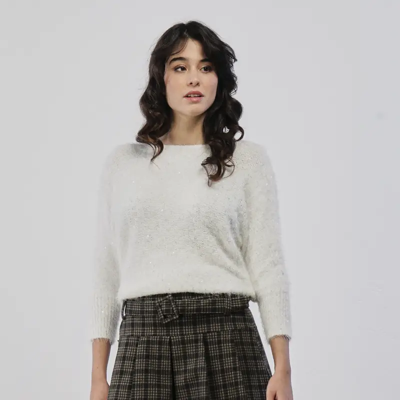 Maglioncino bianco in tessuto peluche con glitter