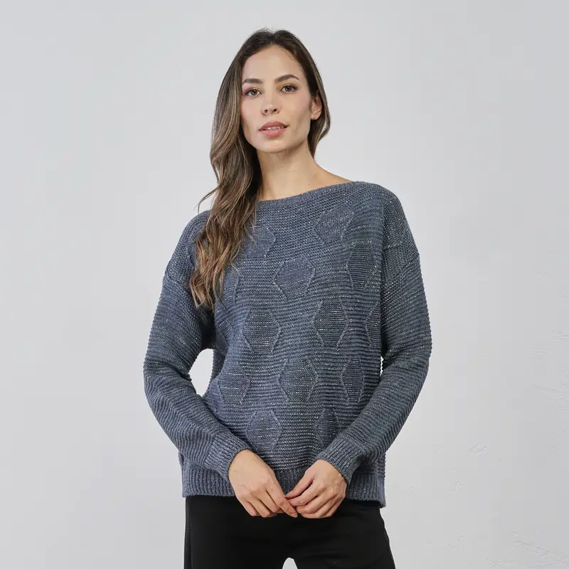 Maglioncino blu da donna con ricami geometrici