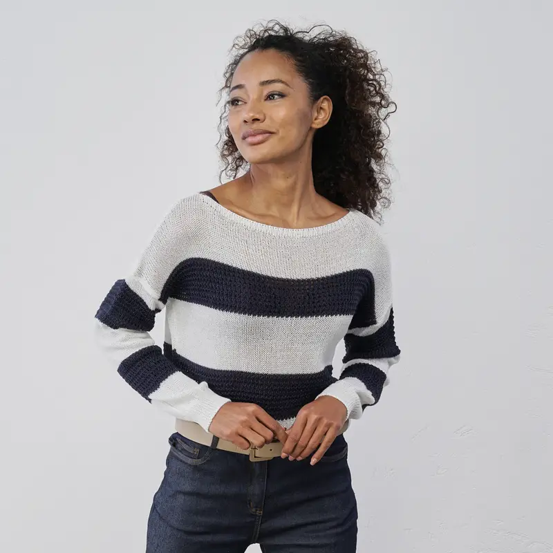 Maglioncino leggero bianco e blu a righe