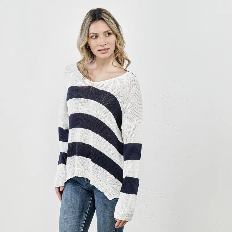 Maglioncino leggero blu e bianco a righe