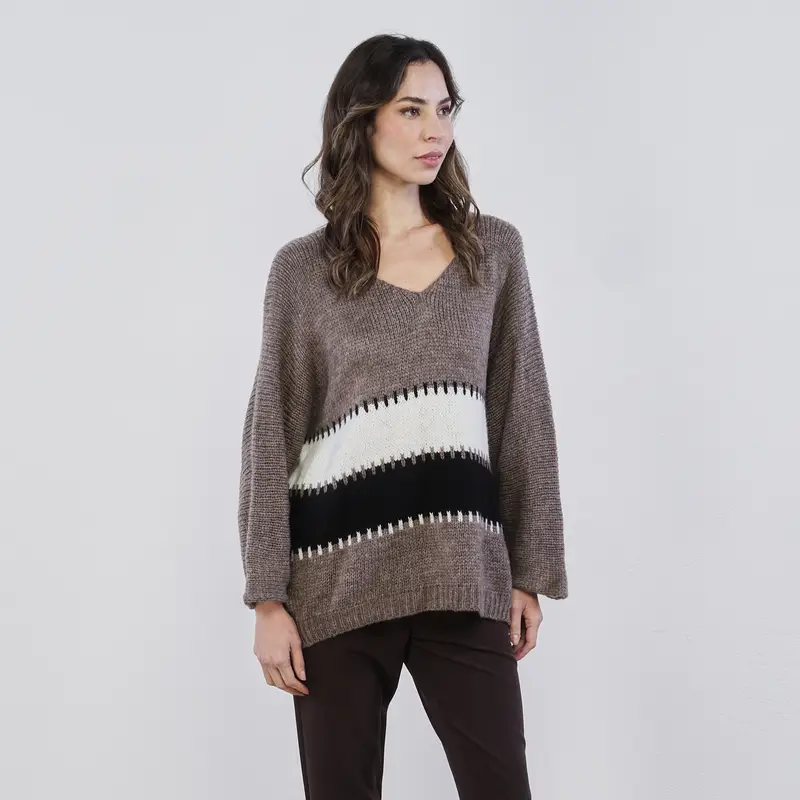 Maglioncino marrone da donna a righe