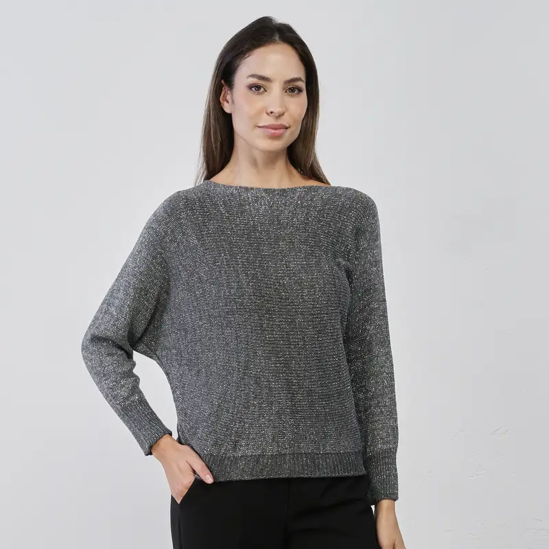 Maglioncino morbido grigio da donna in tessuto lurex