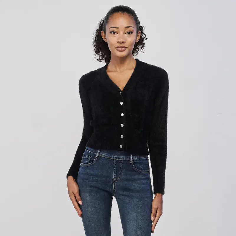 Maglioncino neri da donna in pelo con bottoni