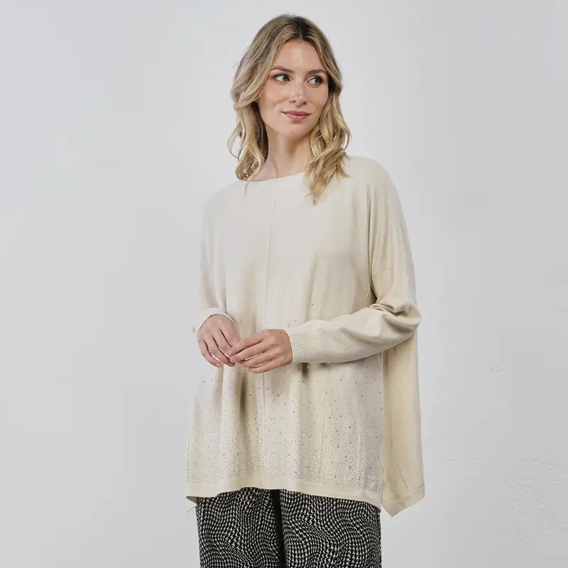 Maglione morbido bianco da donna con strass