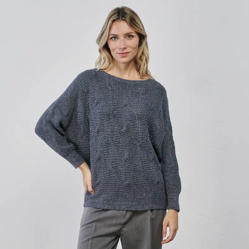 Maglione morbido blu da donna con inserti in lurex