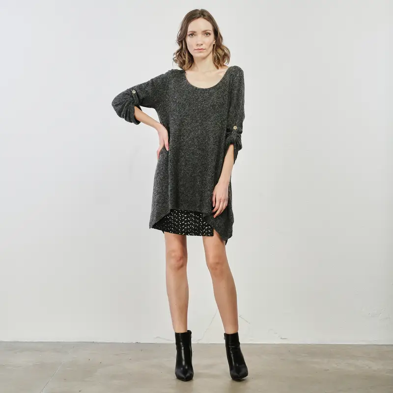 Maxi maglia grigia con maniche regolabili