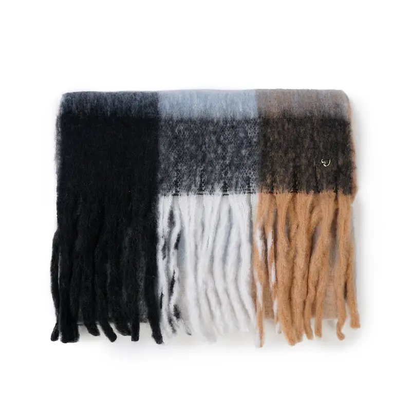 Maxi sciarpa multicolor fantasia check con frange