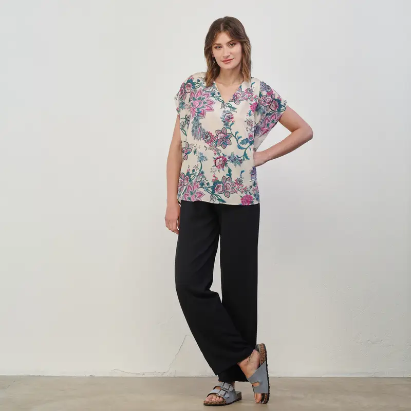 Pantaloni ampi blu scuro con elastico in vita