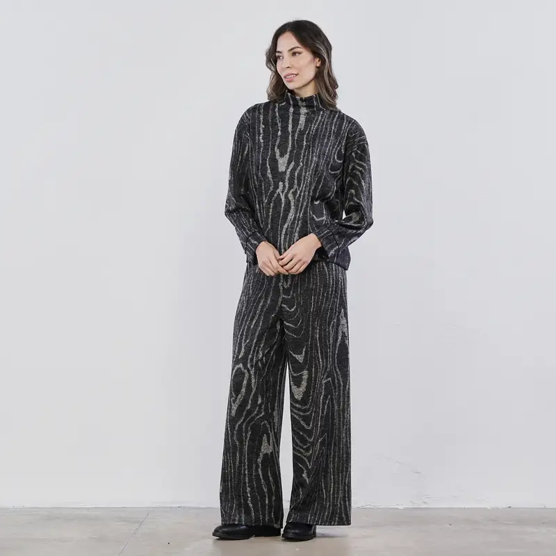 Pantaloni ampi lunghi grigi da donna in fantasia animalier