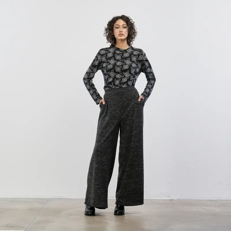 Pantaloni grigi ampi in tessuto glitterato