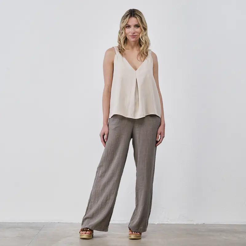 Pantaloni lunghi ampi beige da donna