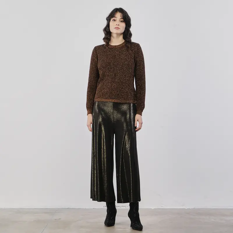 Pantaloni lunghi ampi marroni in lurex
