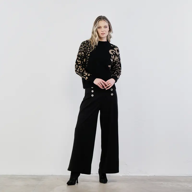 Pantaloni lunghi ampi neri con bottoni