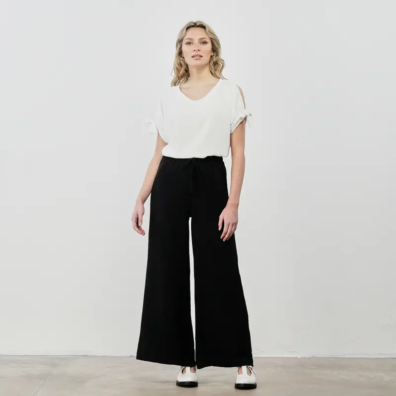 Pantaloni lunghi ampi neri con coulisse in vita