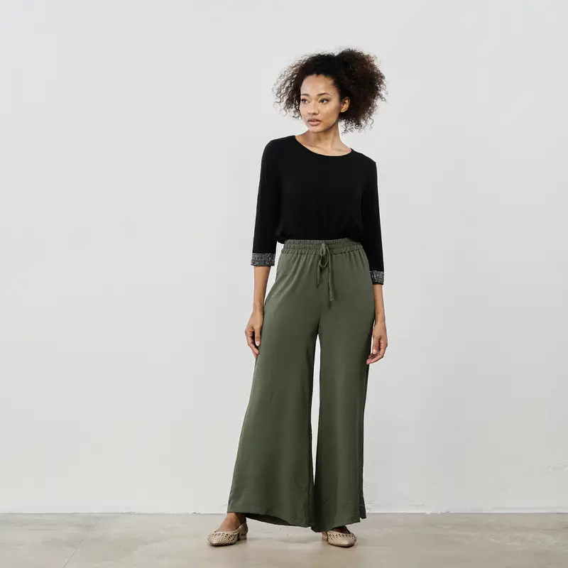 Pantaloni lunghi ampi verdi con coulisse in vita