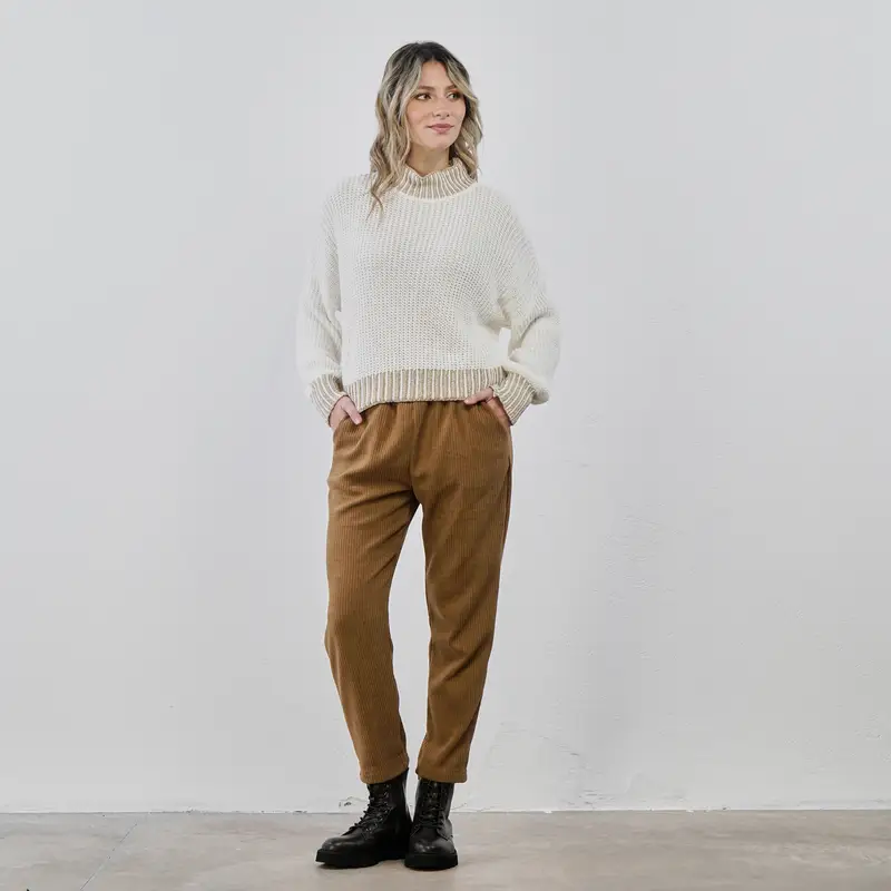 Pantaloni lunghi marroni in tessuto simil velluto a coste