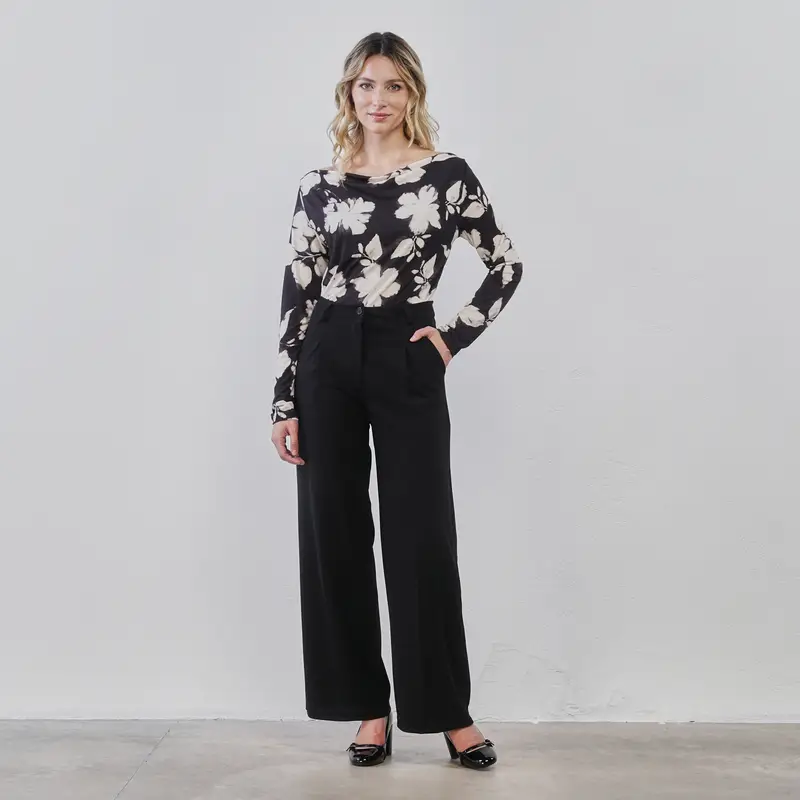 Pantaloni lunghi neri ampi da donna con tasche