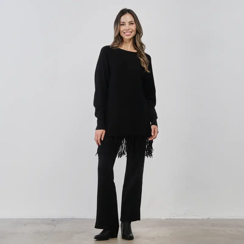 Pantaloni lunghi neri da donna in maglia con coulisse