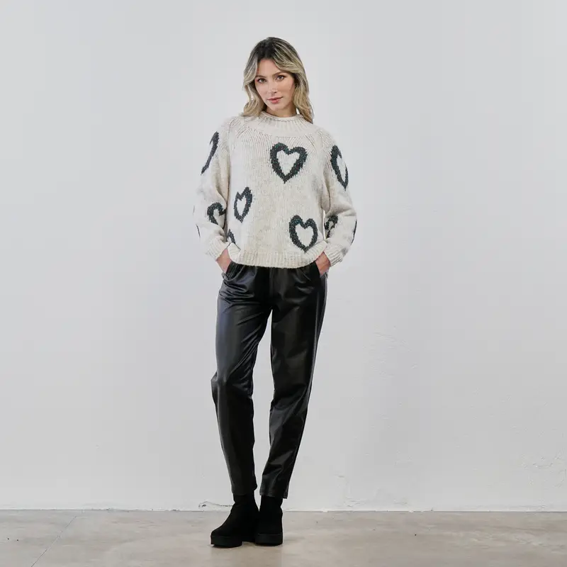 Pantaloni lunghi neri in simil pelle con tasche e coulisse in vita