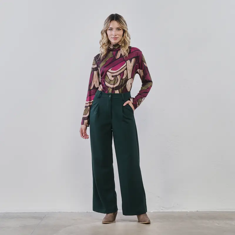 Pantaloni lunghi verdi ampi da donna con tasche