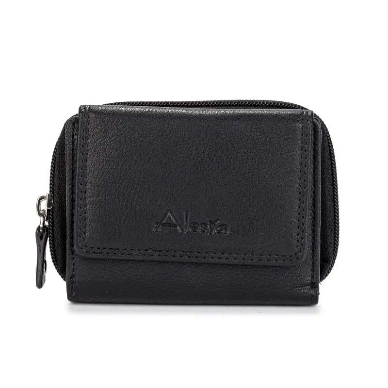 Portafoglio nero da donna con pattta e zip
