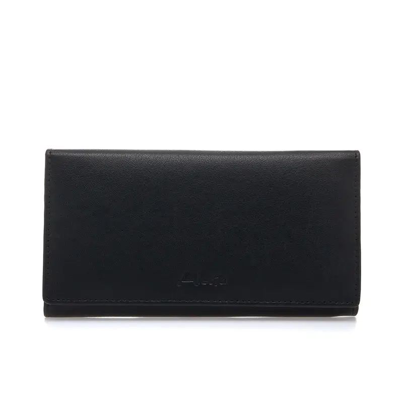 Portafoglio nero da donna in pelle con logo