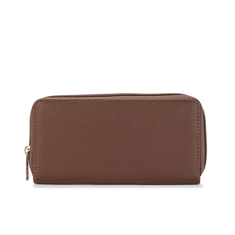 Portafoglio orizzontale marrone da donna con zip