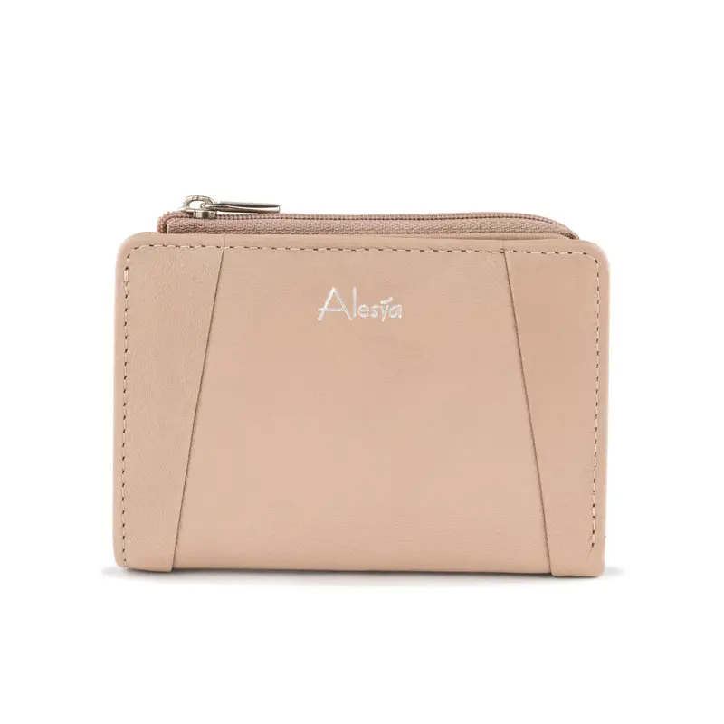 Portafoglio rosa da donna con zip e logo