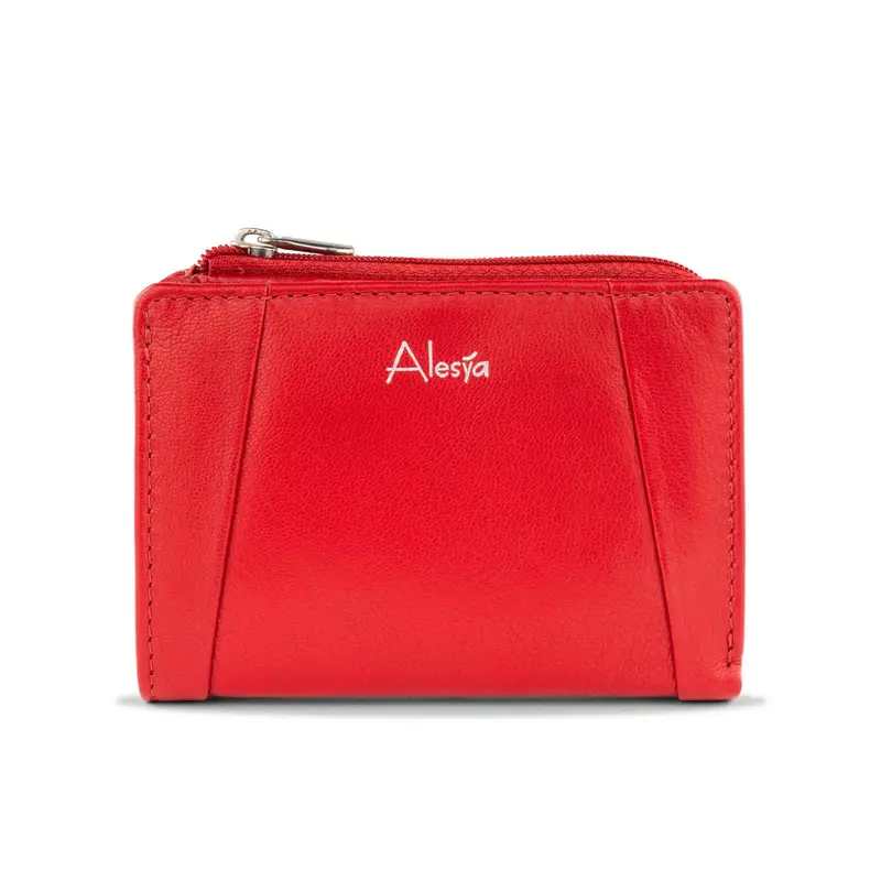 Portafoglio rosso da donna con zip e logo