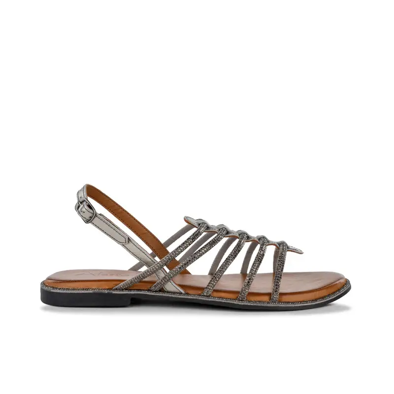 Alesya Sandali bassi argento donna in pelle con cinturini e strass