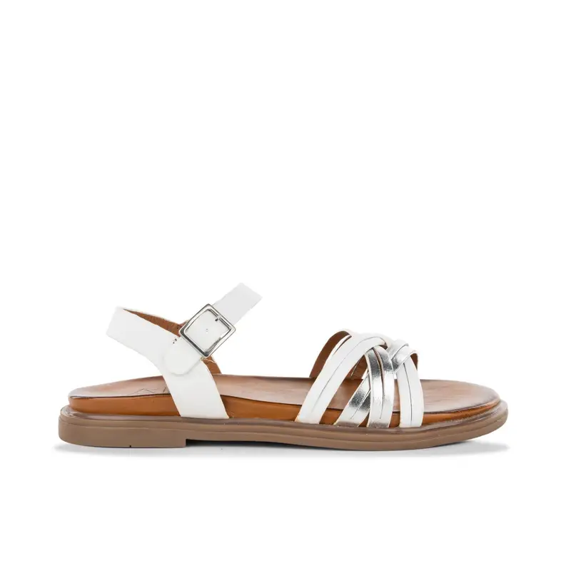 Sandali bassi bianchi e argento in pelle da donna