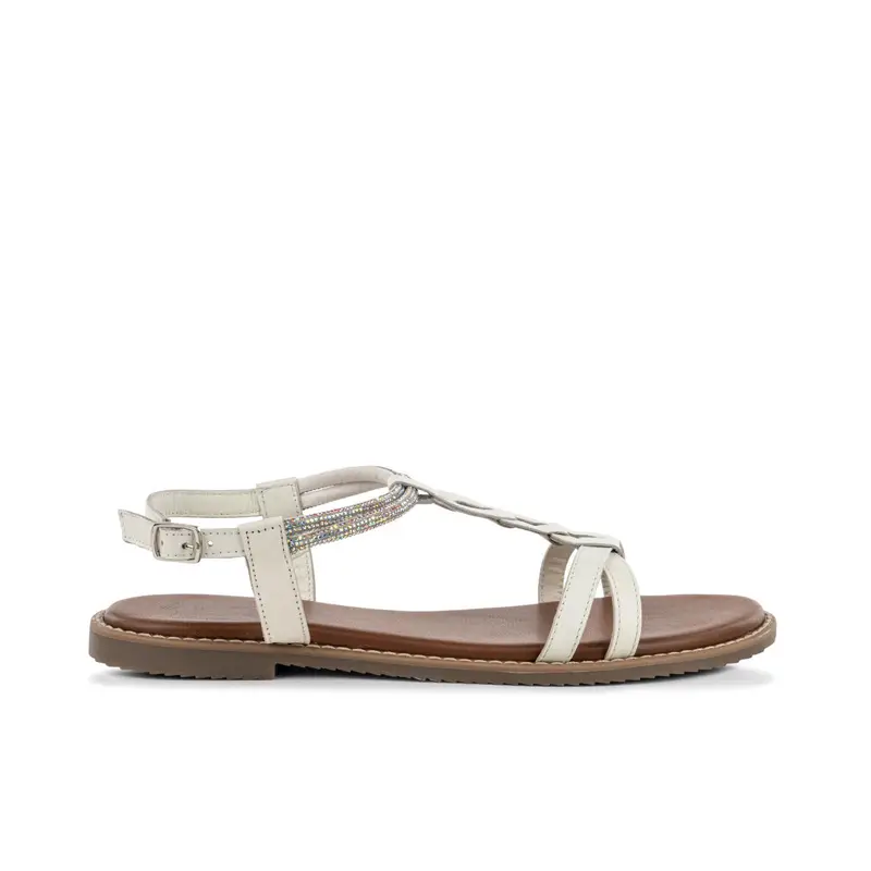 Sandali bassi bianchi in pelle con micro strass da donna