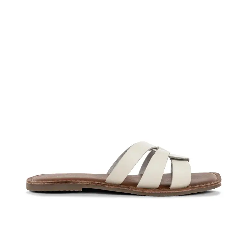 Sandali bassi ciabattina bianca in pelle da donna