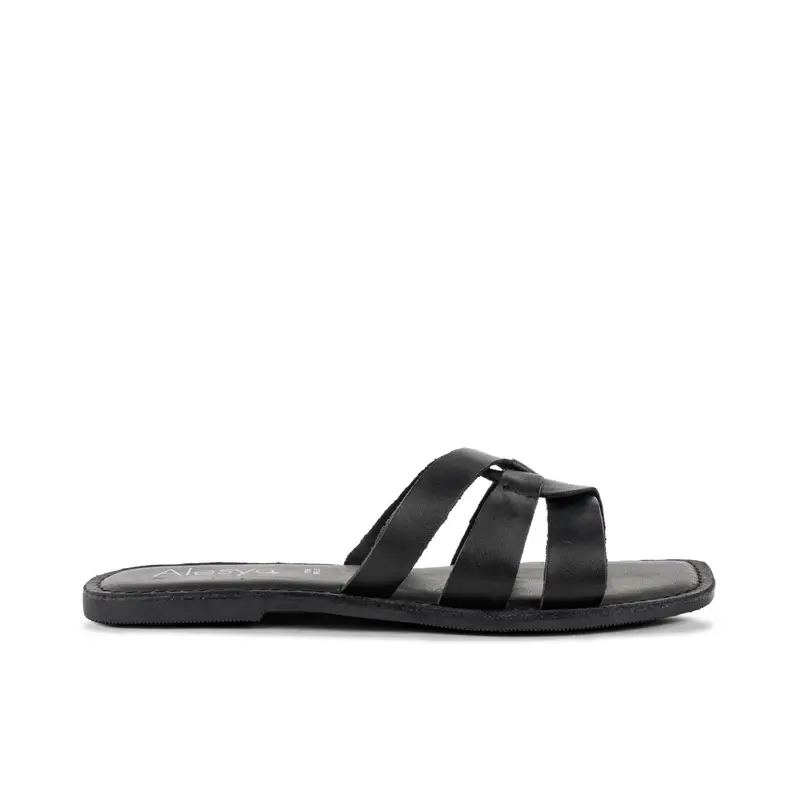 Sandali bassi ciabattina nera in pelle da donna