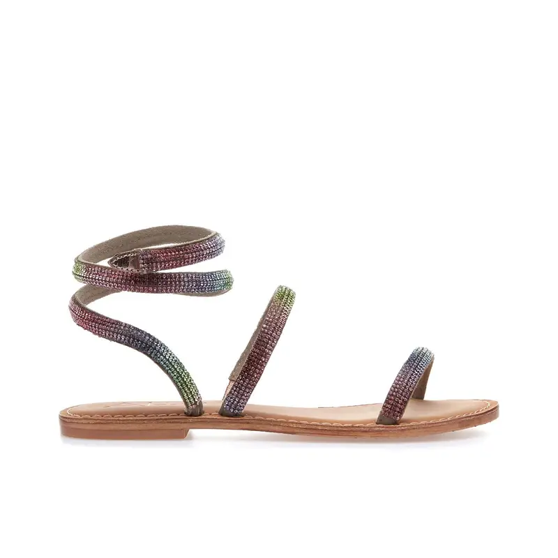 Sandali bassi in pelle con strass multicolor