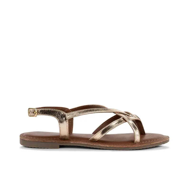 Sandali bassi in pelle da donna oro con cinturino