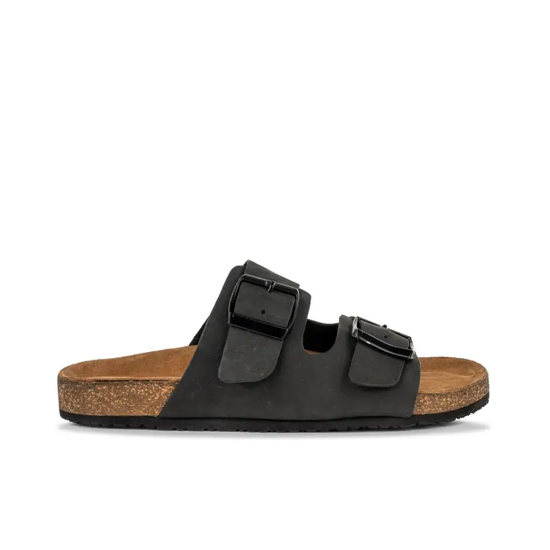 Sandali bassi in pelle neri da donna con fondo effetto sughero