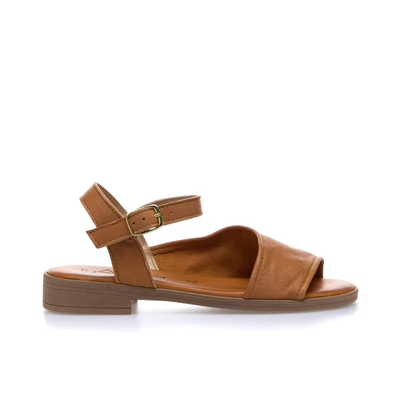 Sandali bassi marroni in pelle con maxi fascia