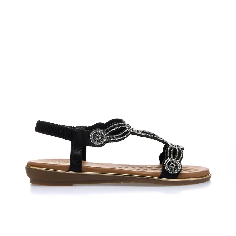 Sandali bassi neri con strass